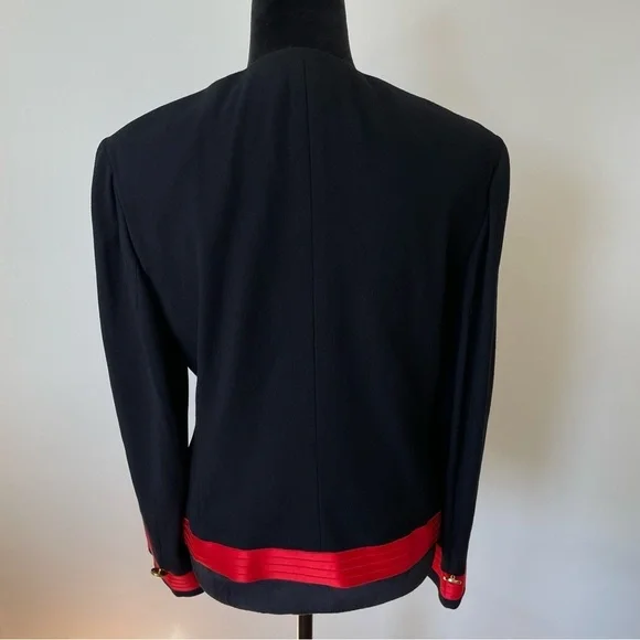 Louis Feraud Black Red Striped Wool Blend Jewel Button Evening Jacket EUC Sz 10